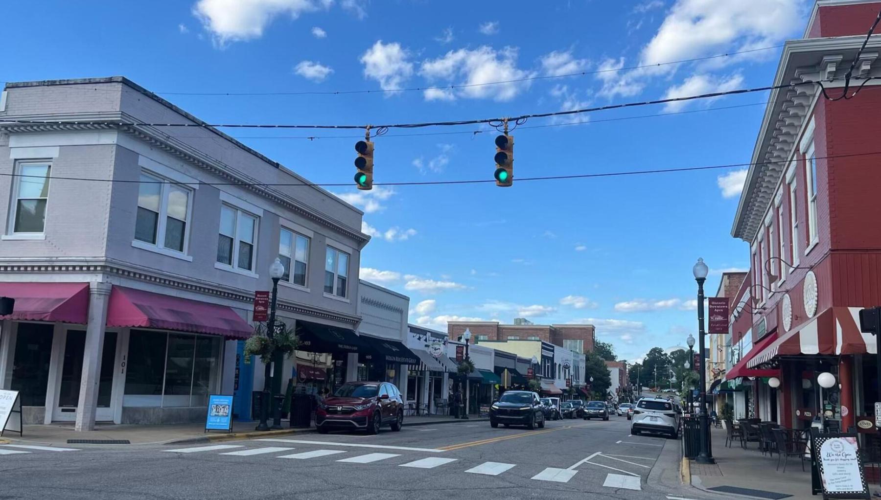 Historic downtown street with shops